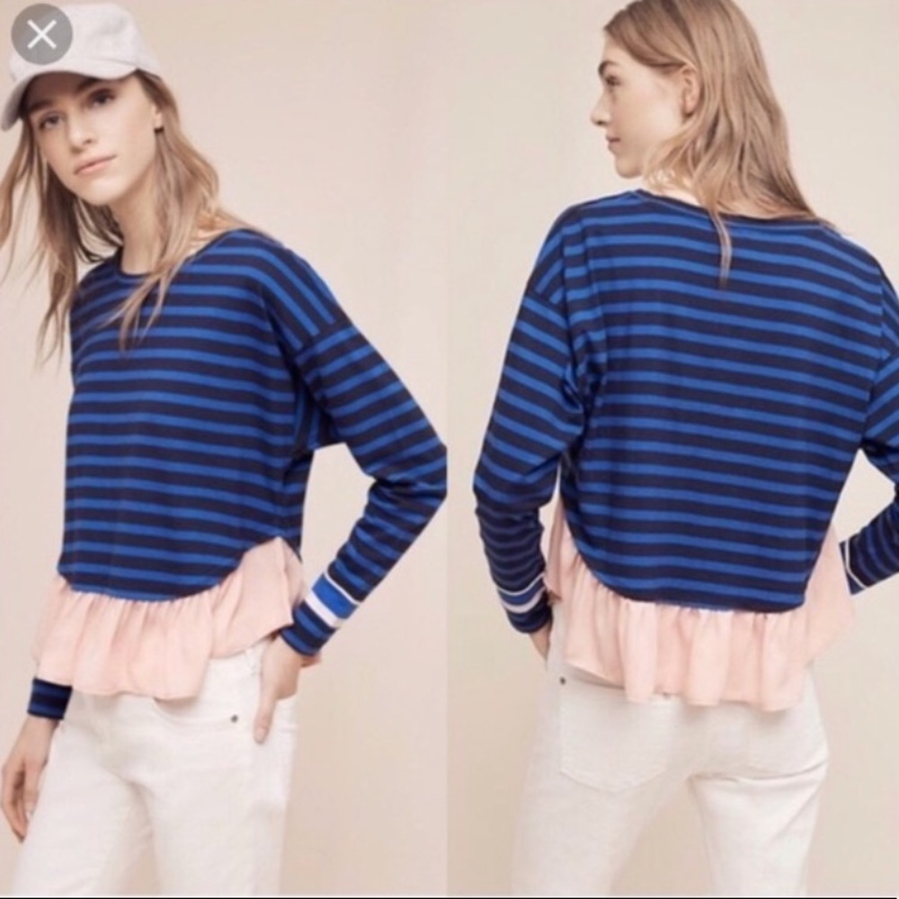 DELETTA ANTHROPOLOGIE Striped Peplum Top